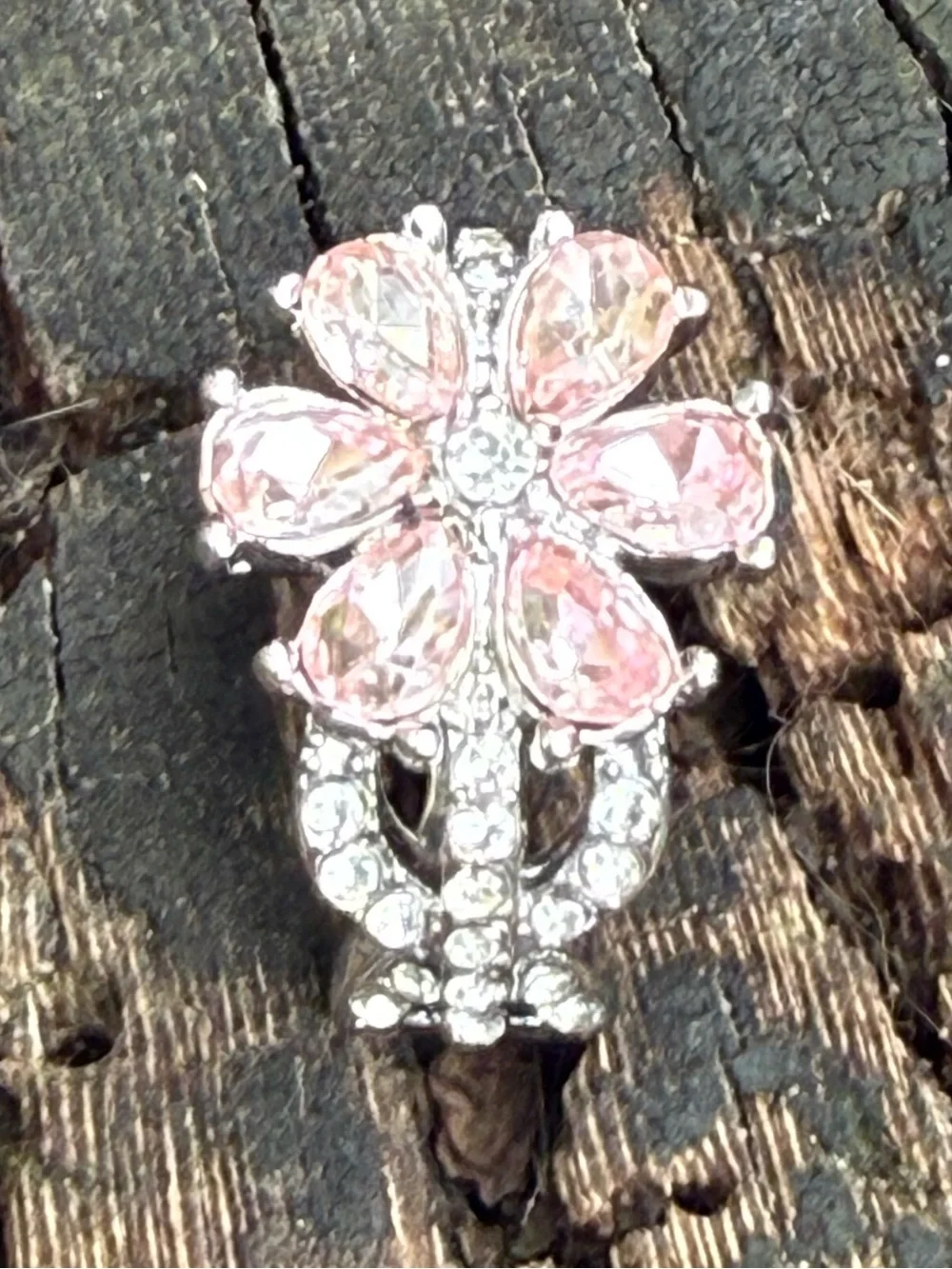 🌸 Pink Crystal Flower Statement Ring - Women Jewelry